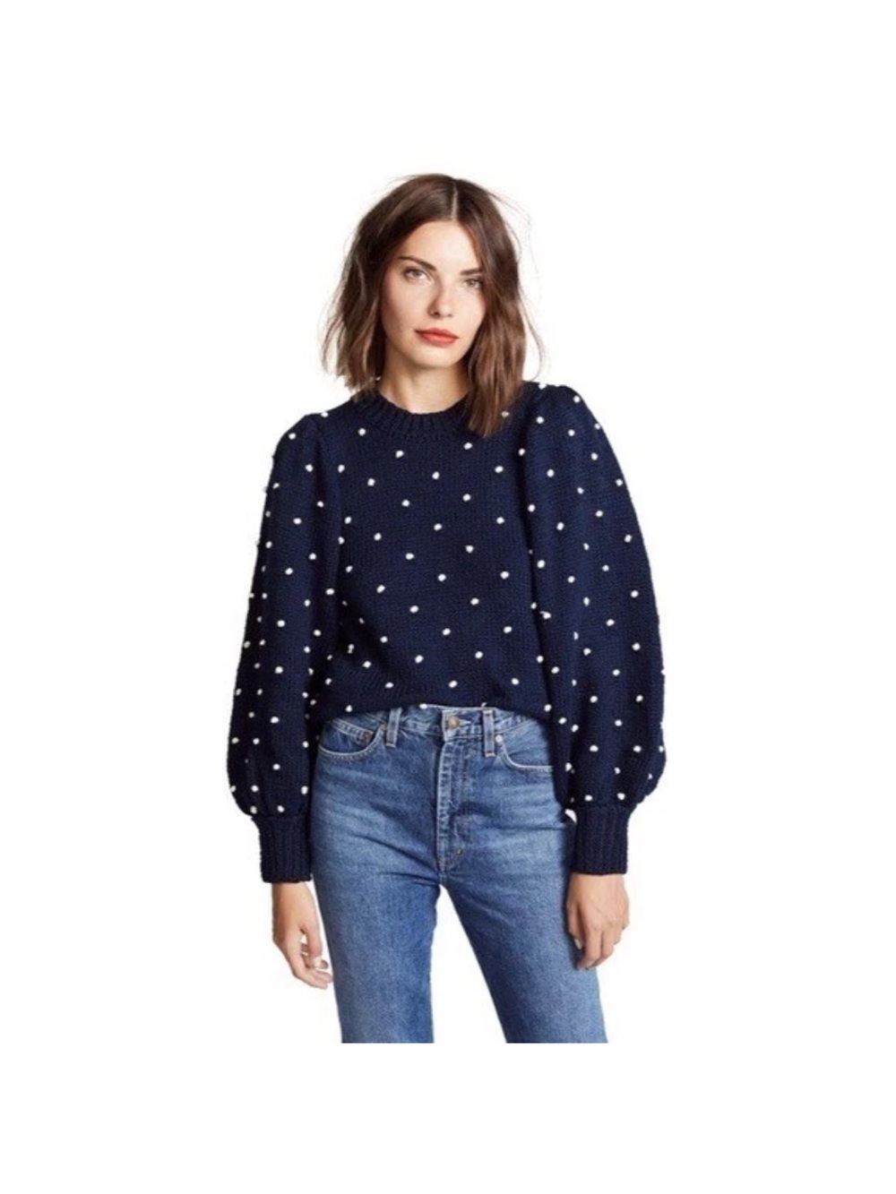 Ulla Johnson Bettine Long Sleeve Pullover navy polka dot Size Small